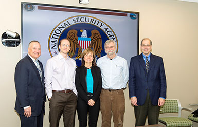 Photograph of Lablets Investigators; (Left to Right): Mr. Gil Nolte, Chief, Trusted Systems Research; Dr. Jonathan Katz, Principal Investigator, University of Maryland; Dr. Laurie Williams, Principal Investigator, North Carolina State University; Dr. David Nichol, Principal Investigator, University of Illinois Urbana-Champaign; Dr. William Scherlis, Principal Investigator, Carnegie Mellon University